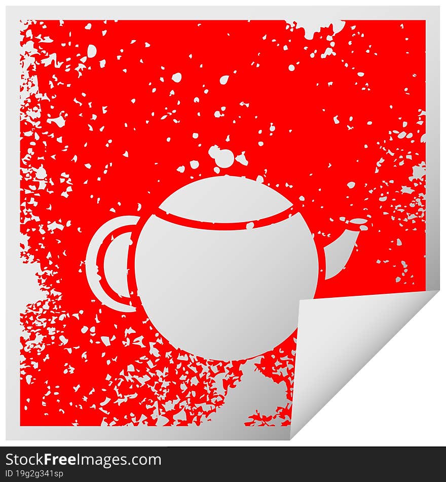 distressed square peeling sticker symbol red tea pot