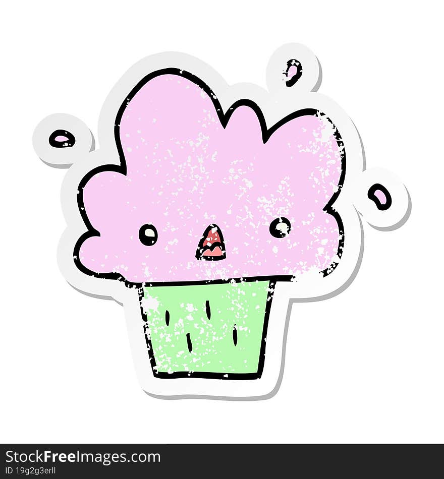 distressed sticker of a cartoon cupcake