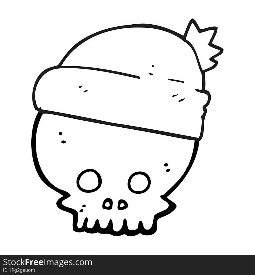 Black And White Cartoon Skull Wearing Hat