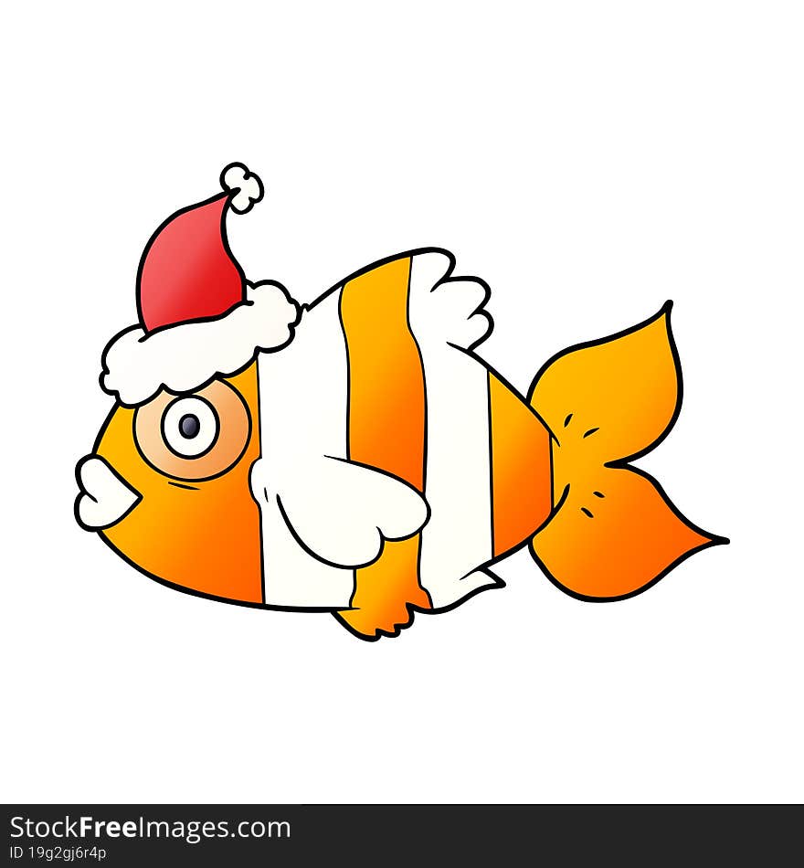 Gradient Cartoon Of A Exotic Fish Wearing Santa Hat