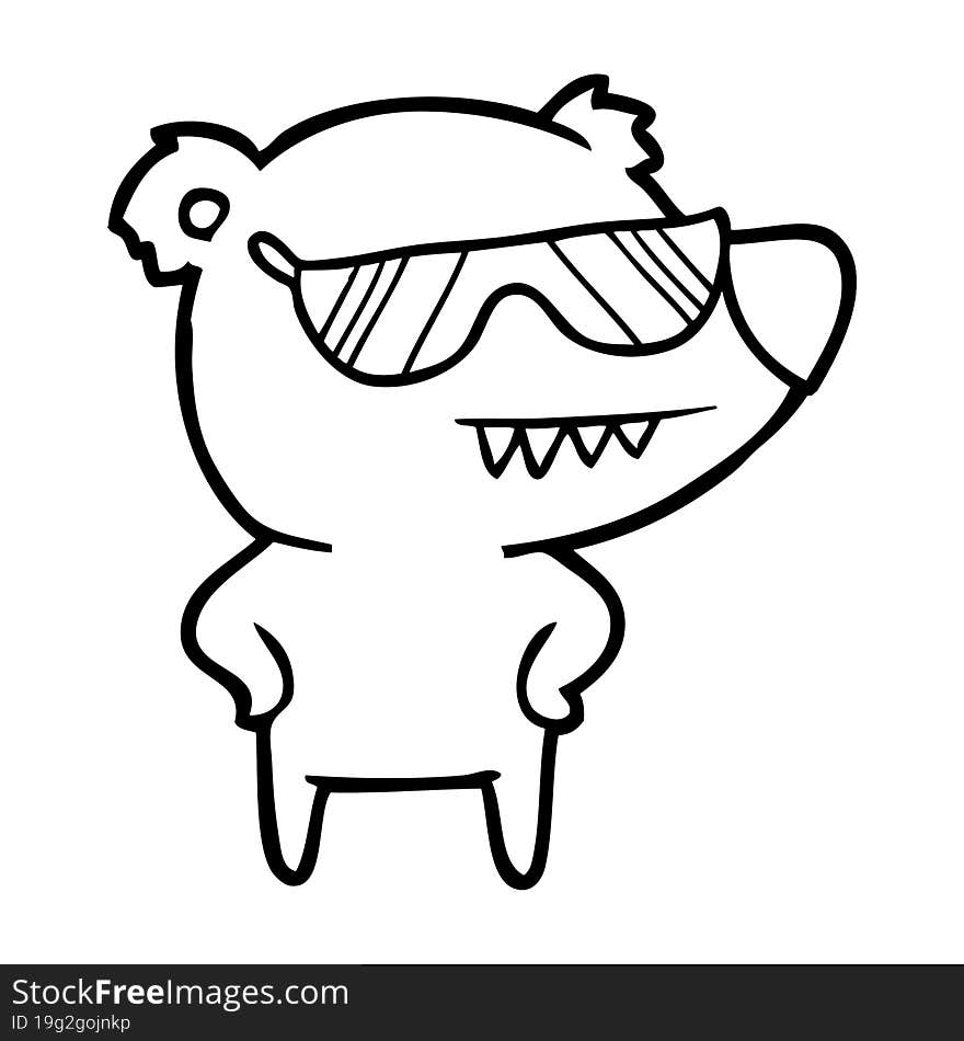 sunglasses bear cartoon with hands on hips. sunglasses bear cartoon with hands on hips