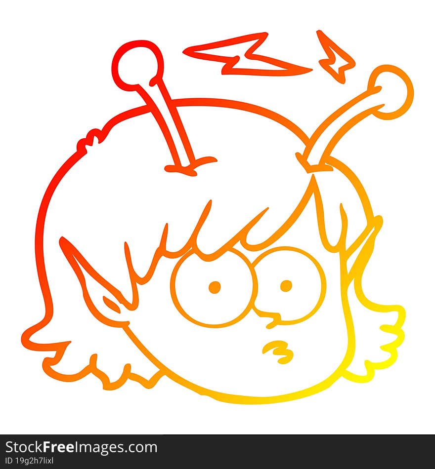 Warm Gradient Line Drawing Cartoon Telepathic Alien Space Girl Face