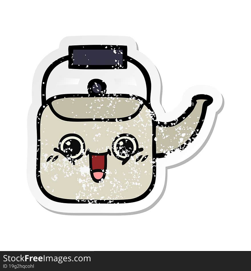 Distressed Sticker Of A Cute Cartoon Kettle