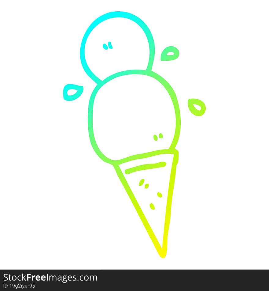 Cold Gradient Line Drawing Cartoon Ice Cream Cone