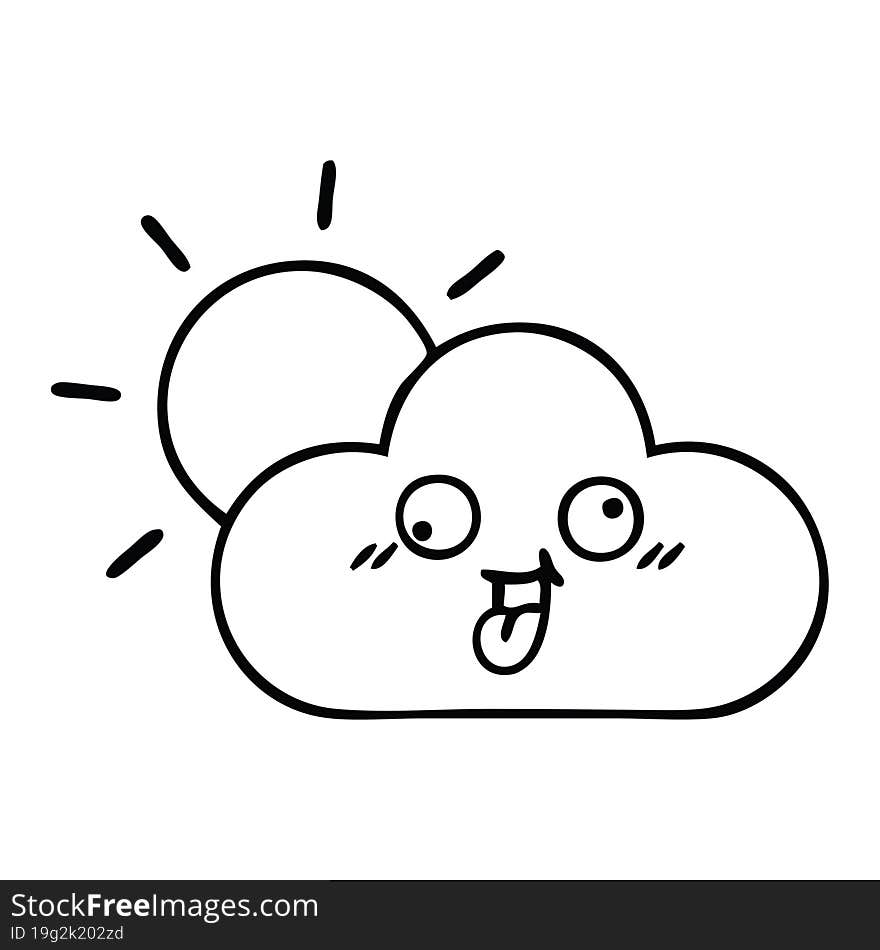 line drawing cartoon of a sun and cloud