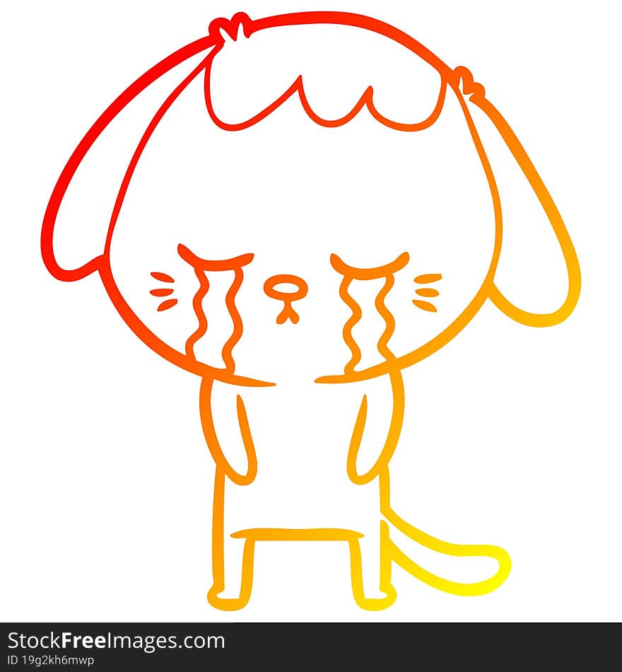 warm gradient line drawing cute puppy crying cartoon