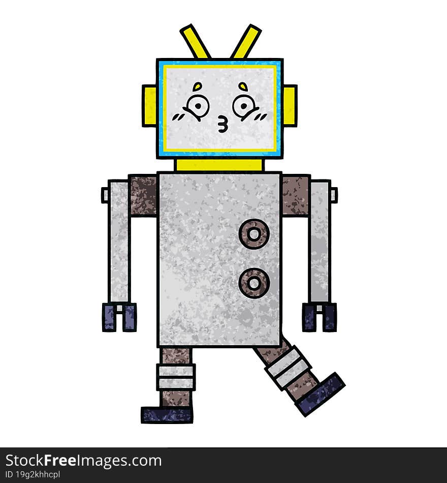 Retro Grunge Texture Cartoon Robot