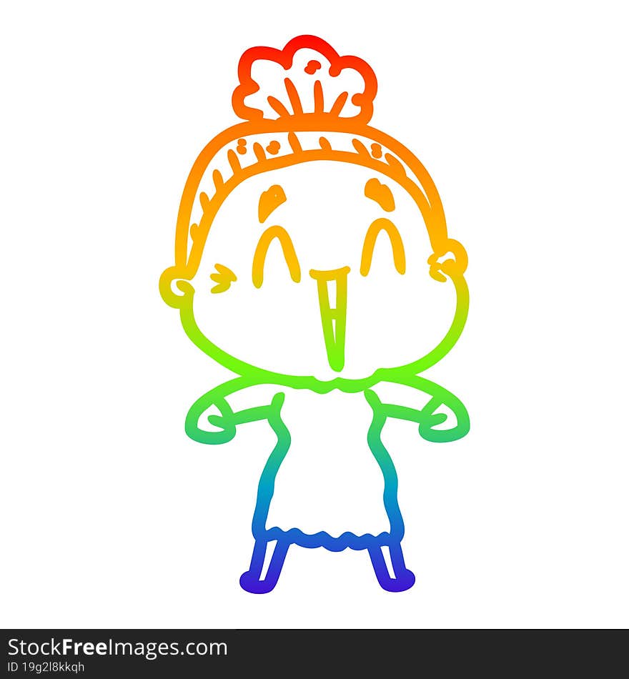 Rainbow Gradient Line Drawing Cartoon Happy Old Lady