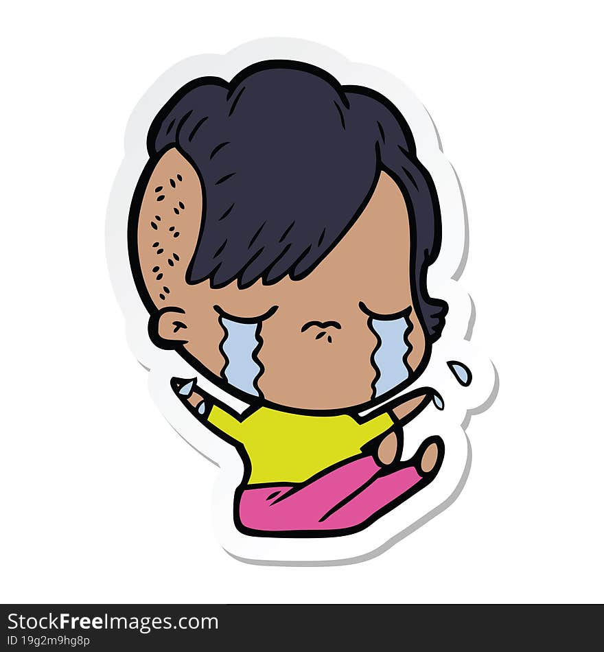 sticker of a cartoon crying girl