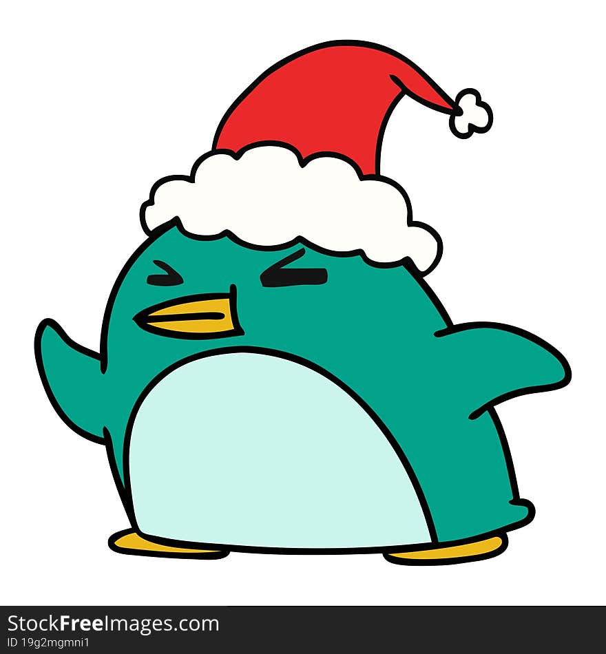 hand drawn christmas cartoon of kawaii penguin