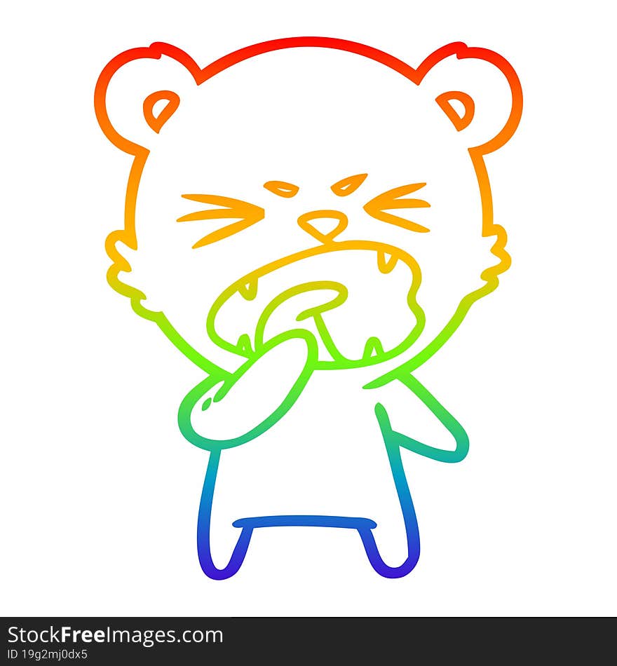 Rainbow Gradient Line Drawing Angry Cartoon Bear Shouting