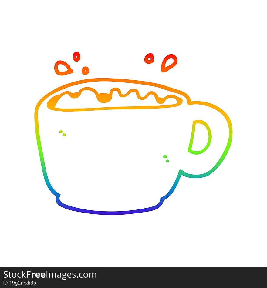 rainbow gradient line drawing of a cartoon coffee cup