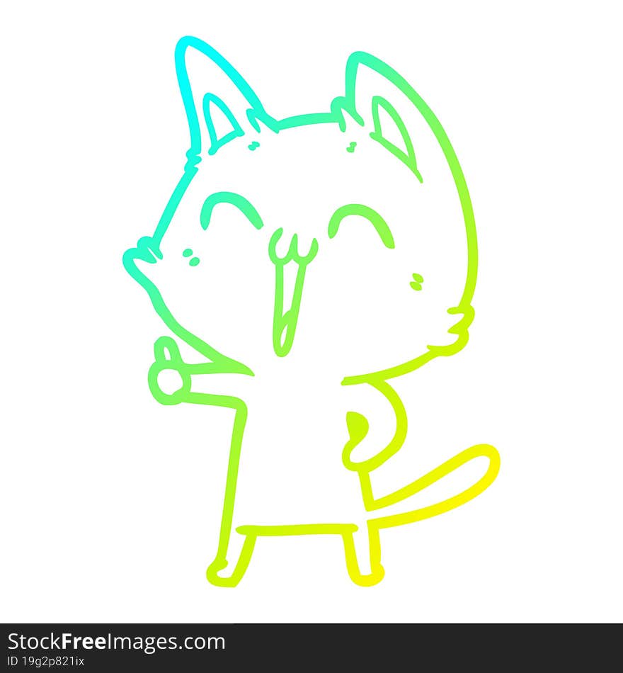 cold gradient line drawing of a happy cartoon cat