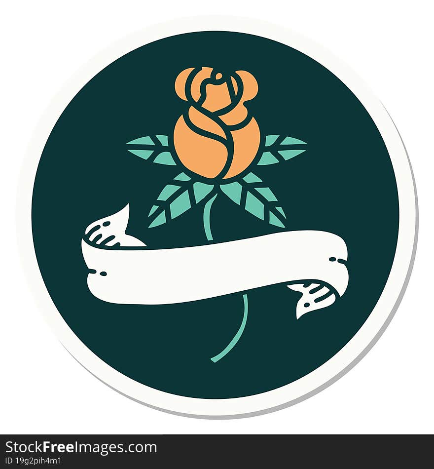 tattoo style sticker of a rose and banner