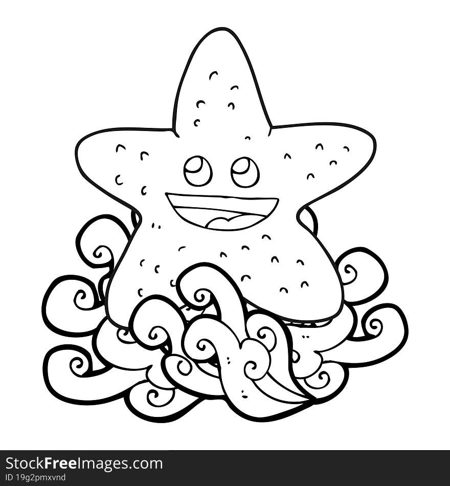 black and white cartoon starfish