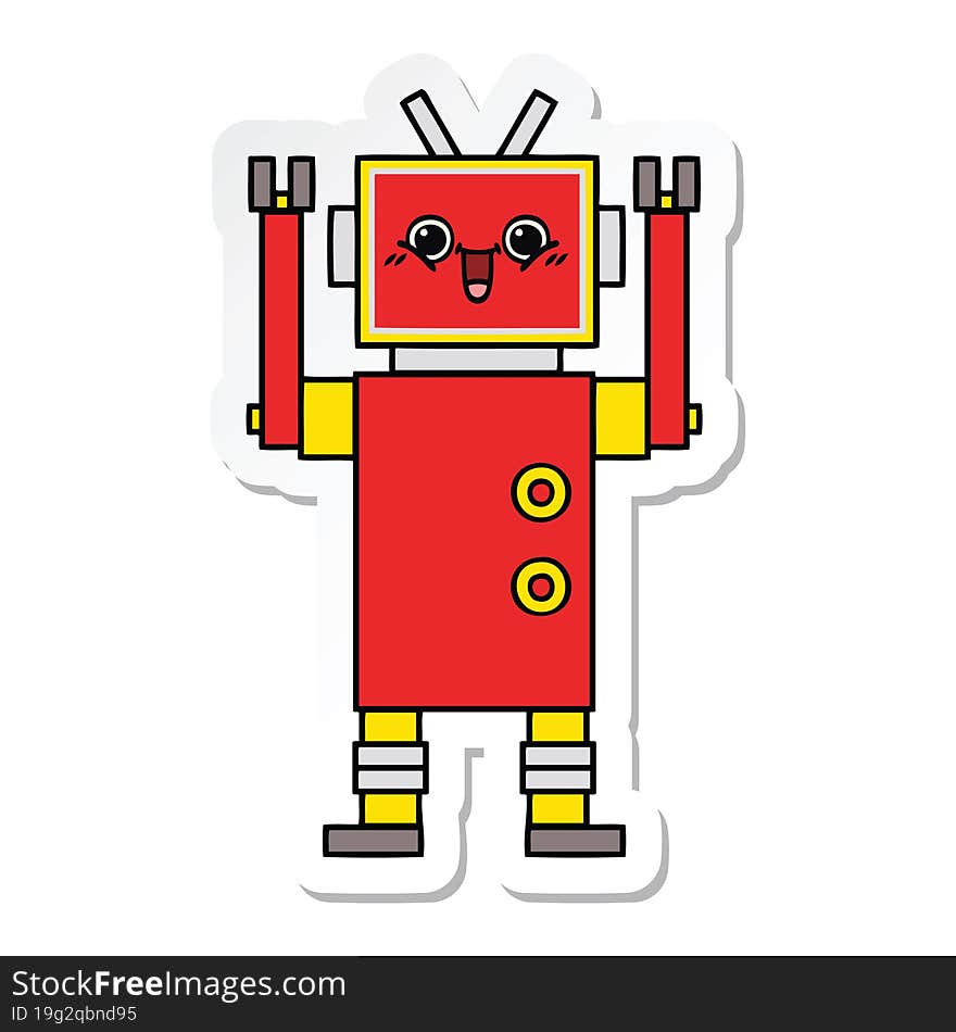 sticker of a cute cartoon happy robot