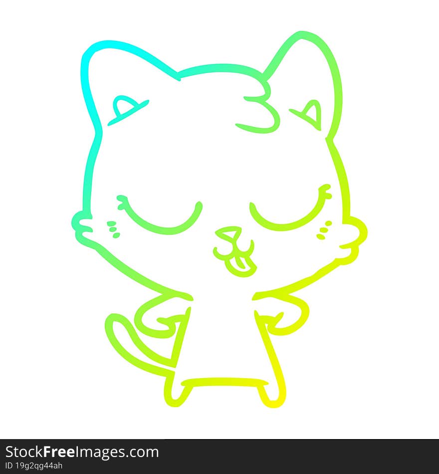 cold gradient line drawing of a happy cartoon cat