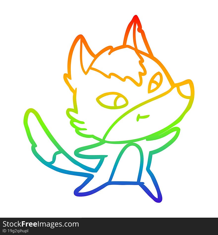 rainbow gradient line drawing friendly cartoon wolf