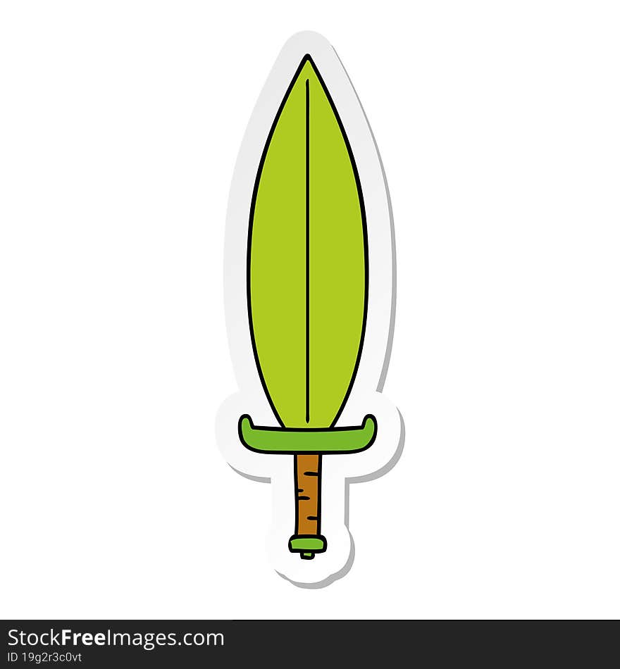 Sticker Cartoon Doodle Of A Magic Leaf Knife