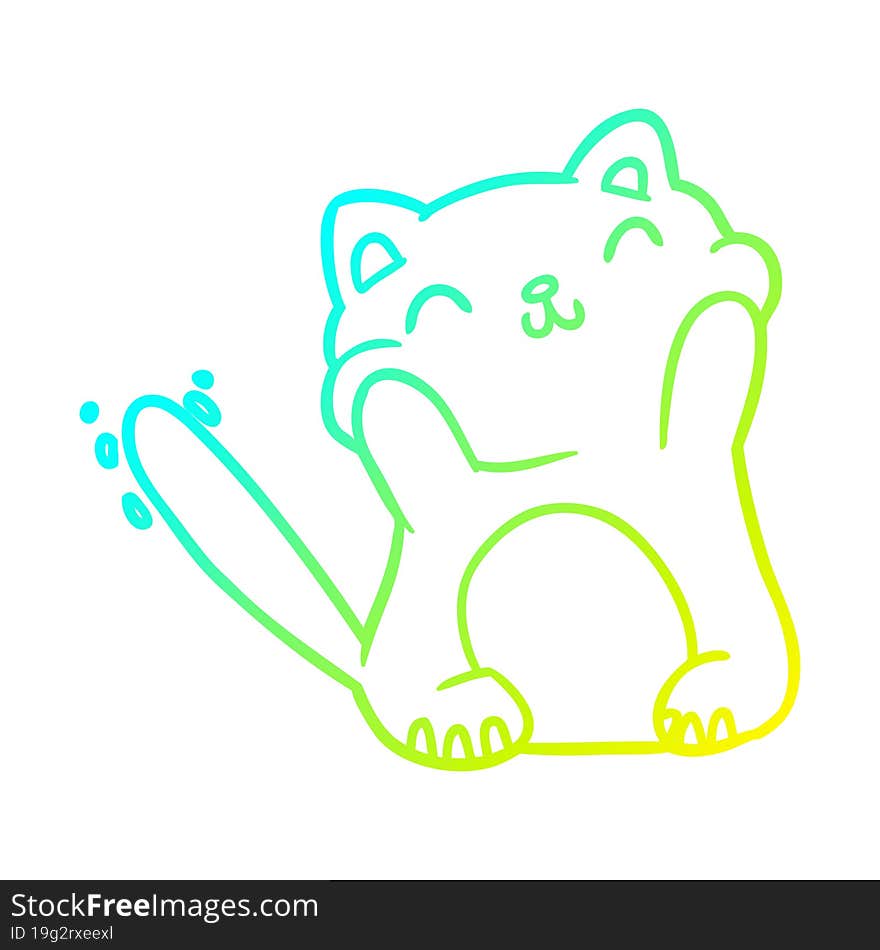 cold gradient line drawing of a very happy cute cat