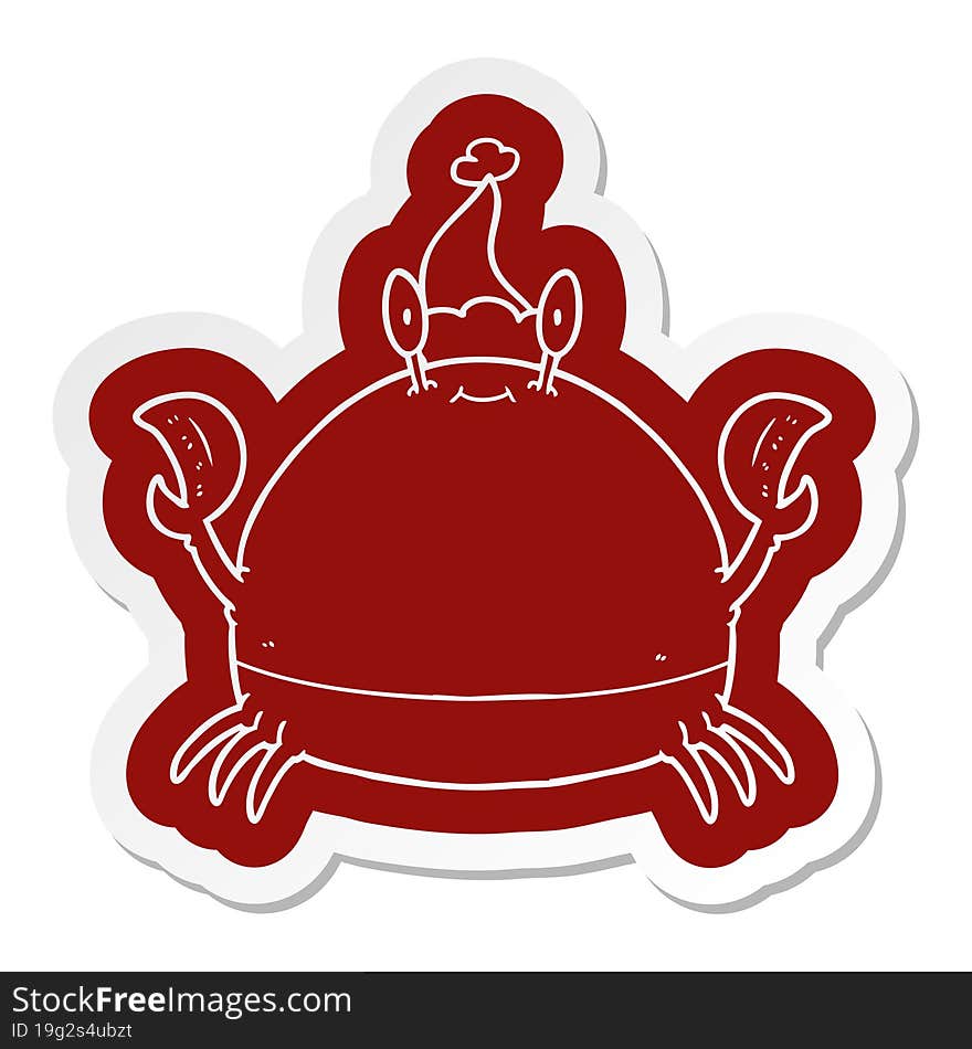 quirky cartoon  sticker of a crab wearing santa hat