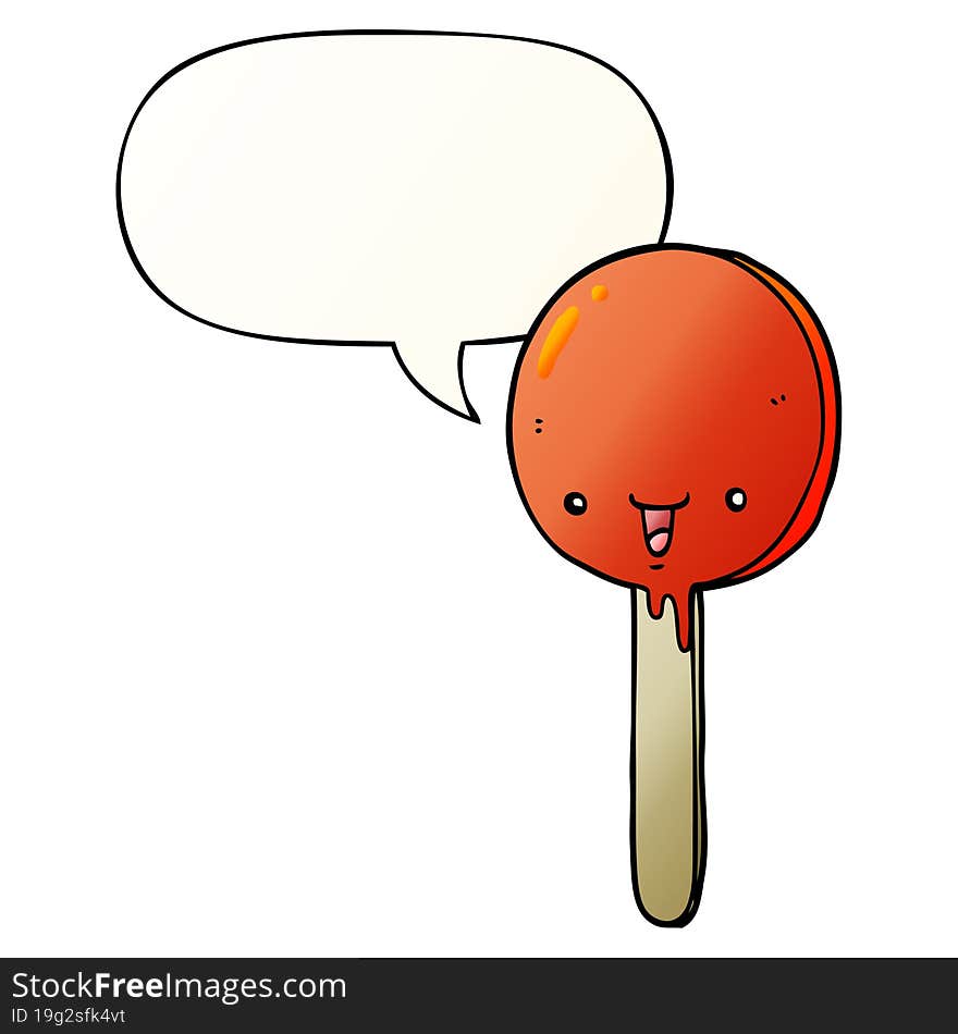 cartoon candy lollipop and speech bubble in smooth gradient style