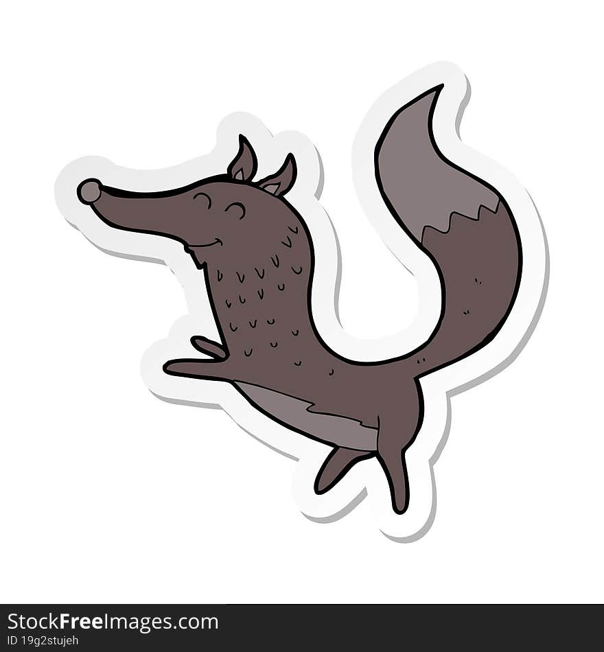 sticker of a cartoon happy wolf