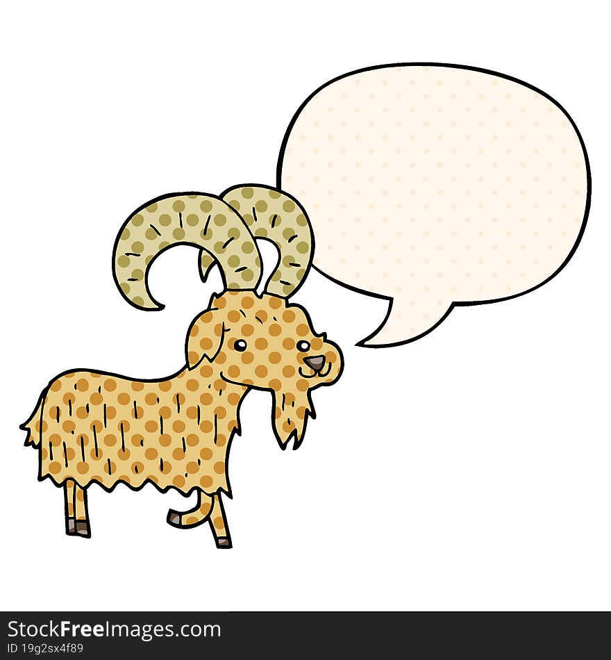 cartoon goat and speech bubble in comic book style