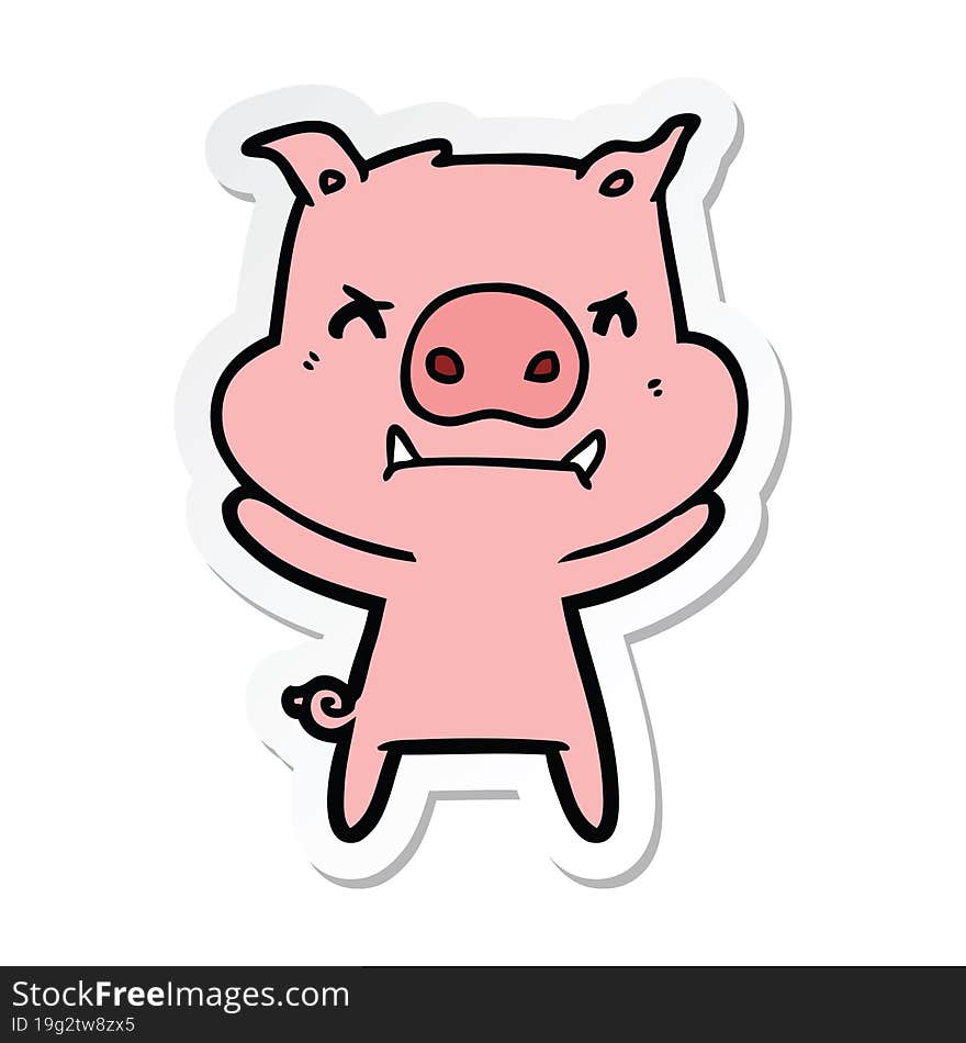 sticker of a angry cartoon pig