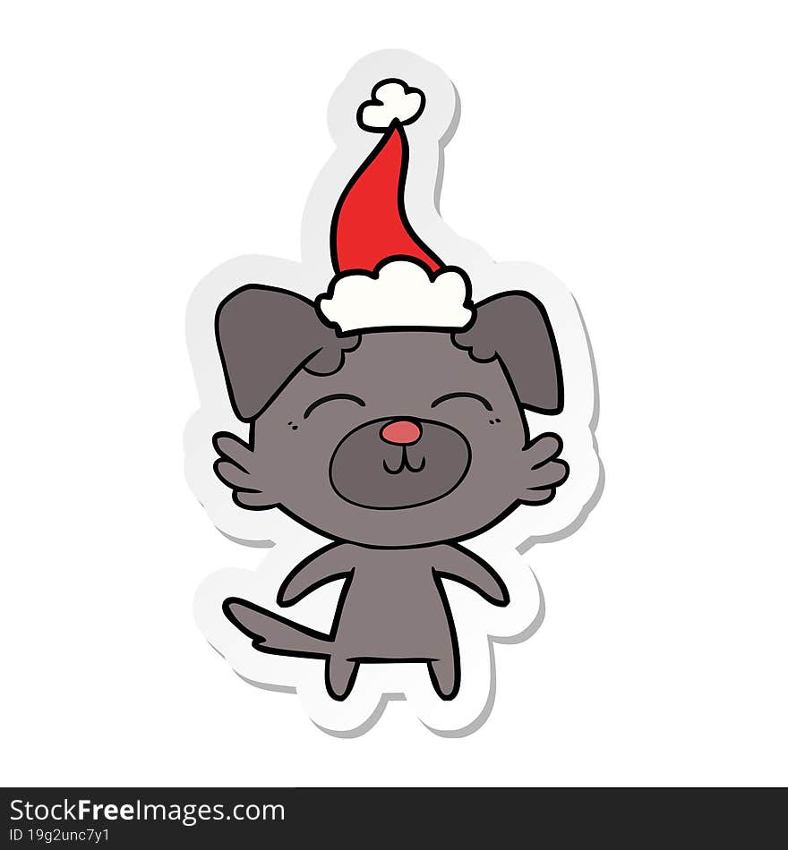 sticker cartoon of a dog wearing santa hat