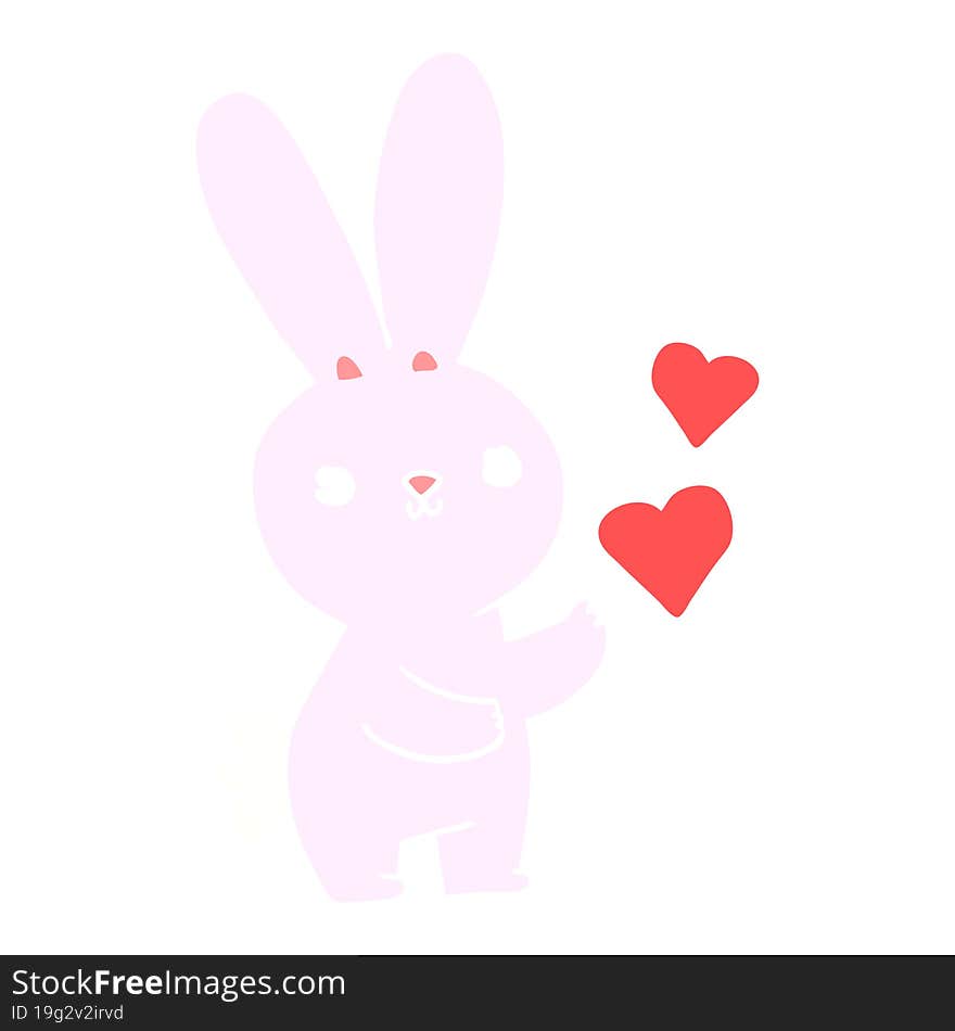 cute flat color style cartoon rabbit with love hearts