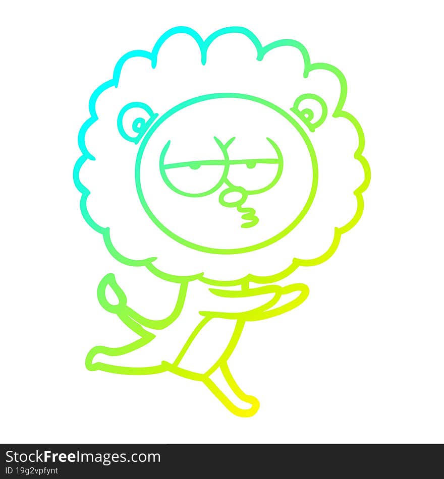 Cold Gradient Line Drawing Cartoon Running Lion