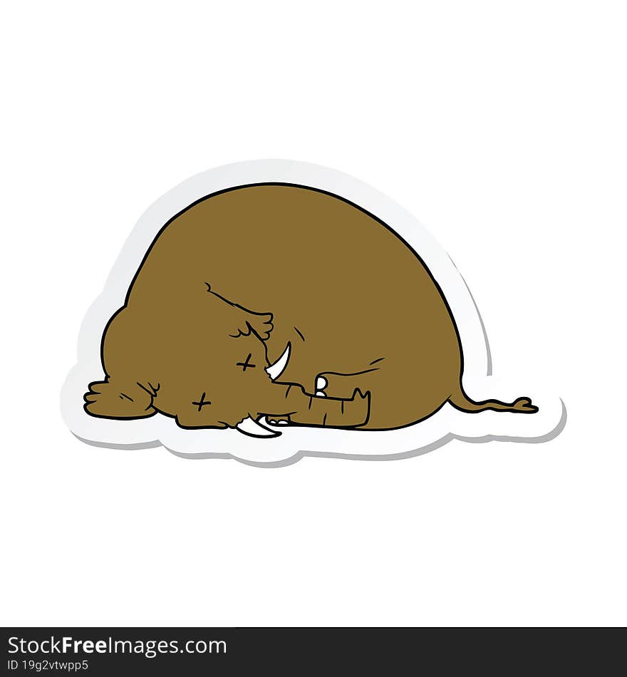 sticker of a cartoon dead mammoth