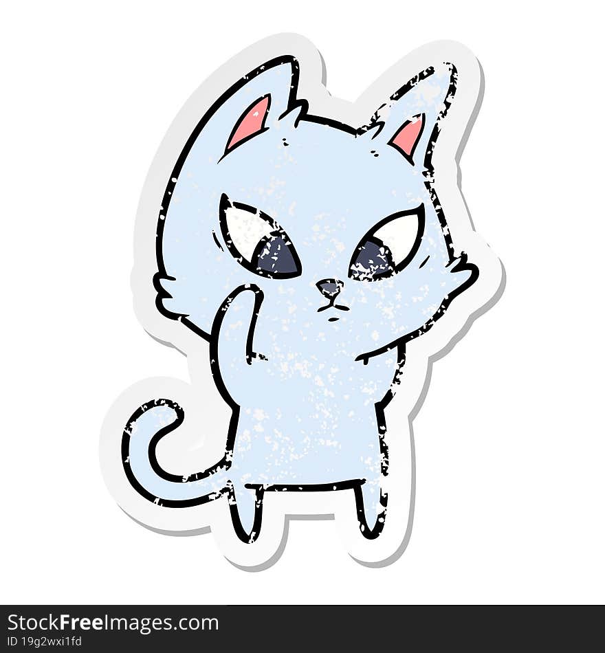 distressed sticker of a confused cartoon cat