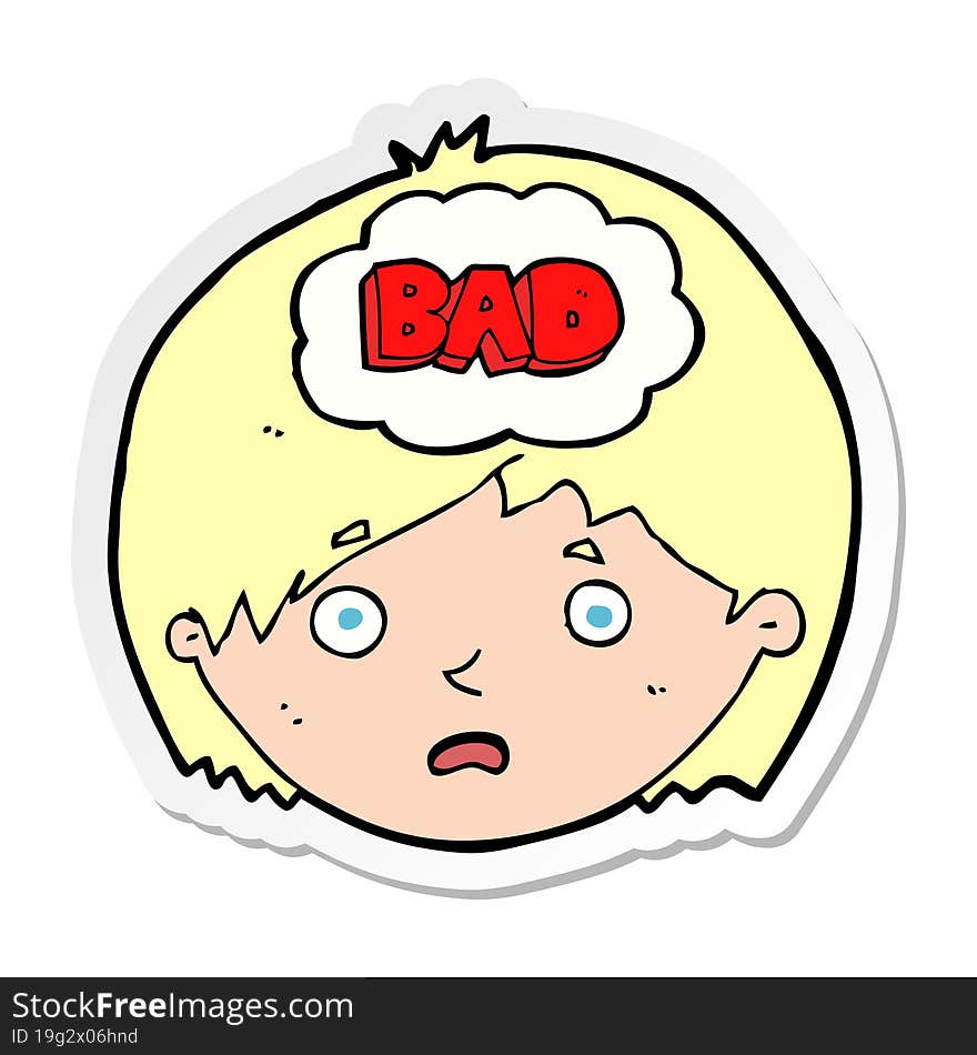 sticker of a cartoon boy having bad thoughts