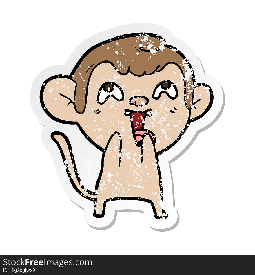 distressed sticker of a crazy cartoon monkey