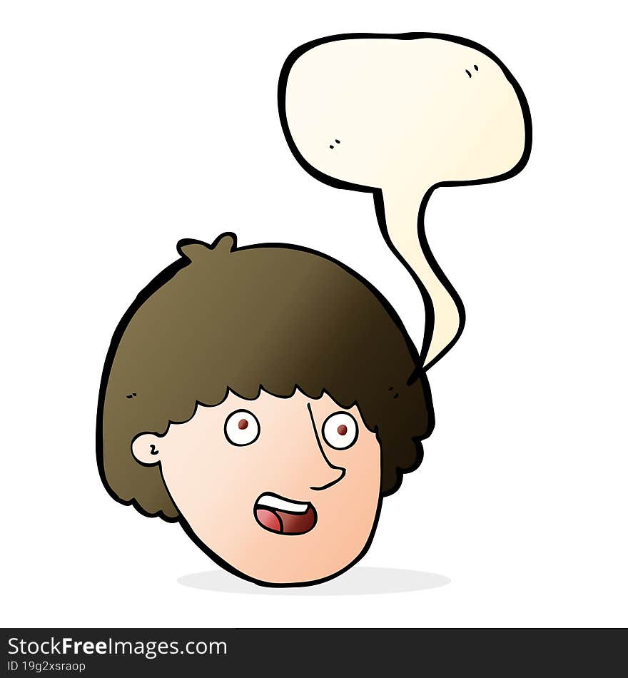 cartoon happy male face with speech bubble