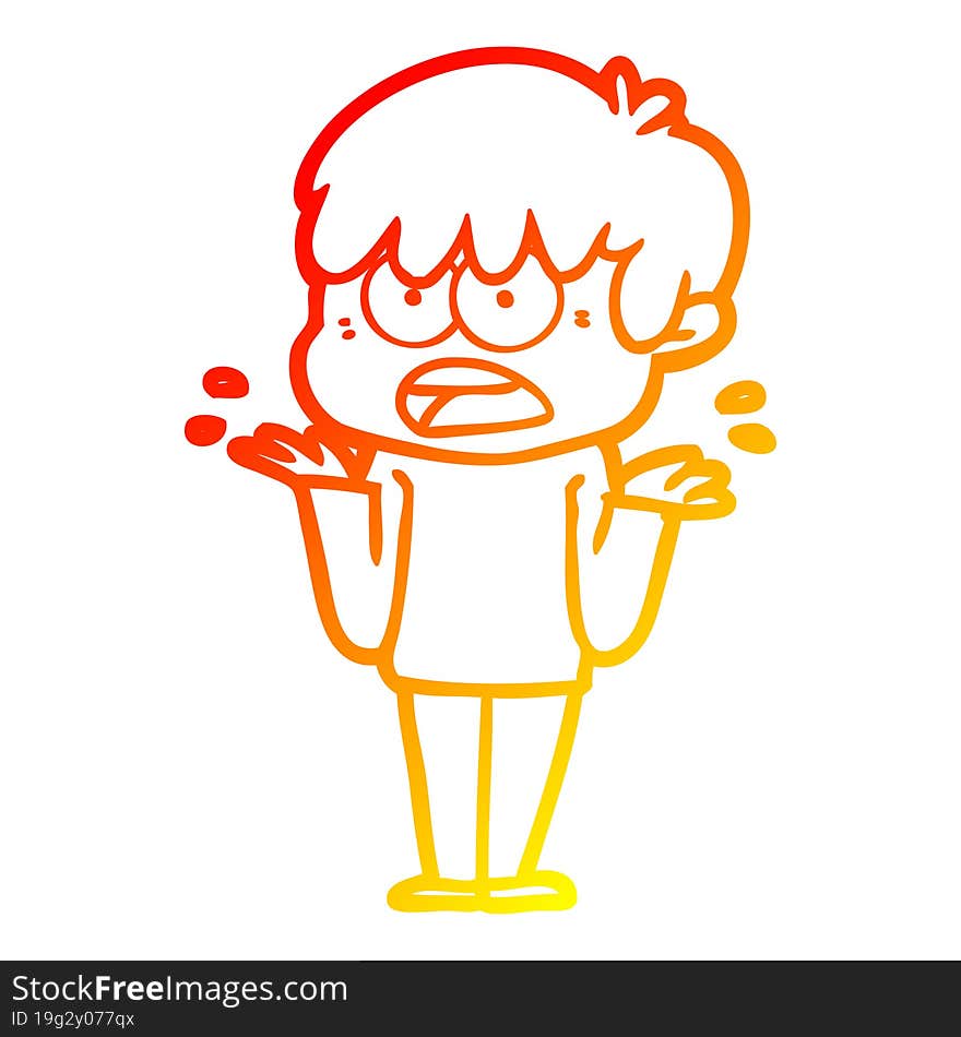 warm gradient line drawing worried cartoon boy