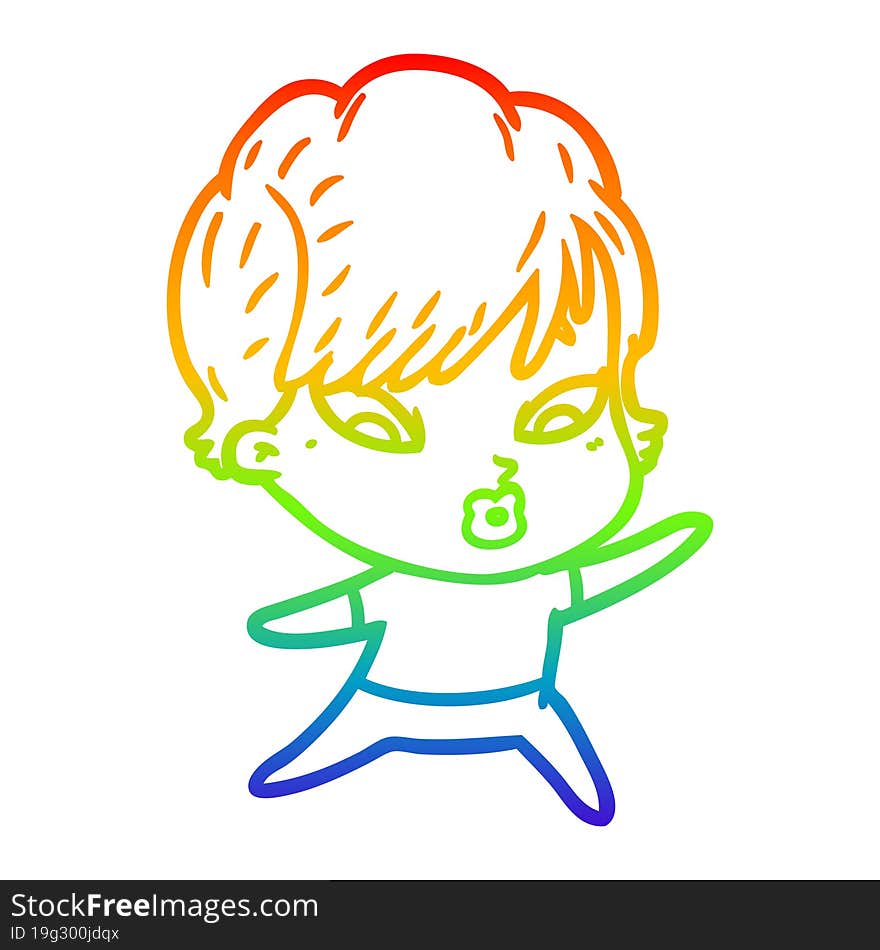 rainbow gradient line drawing of a cartoon woman