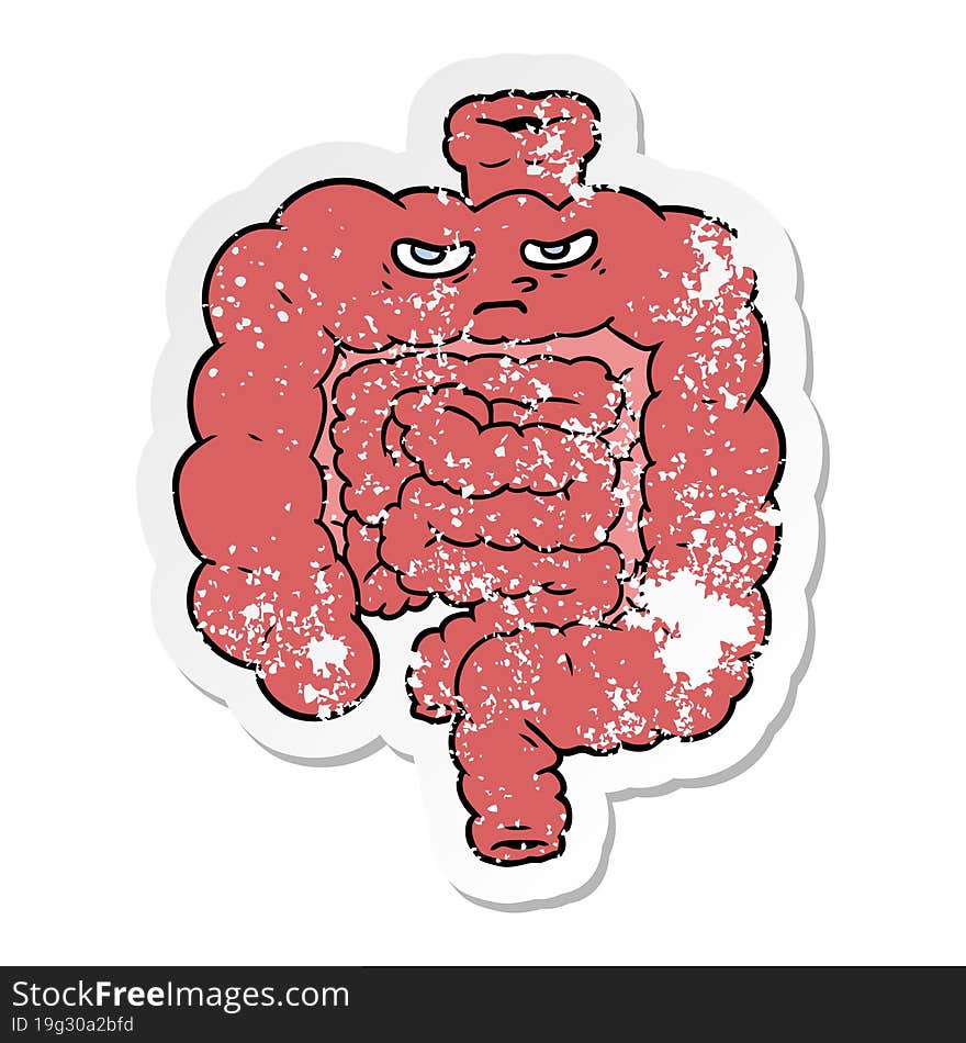 distressed sticker of a cartoon intestines