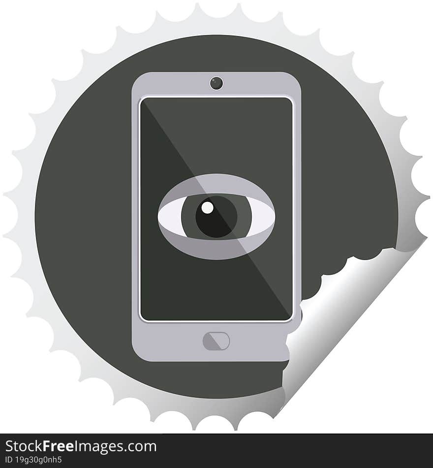 cell phone watching you round sticker stamp