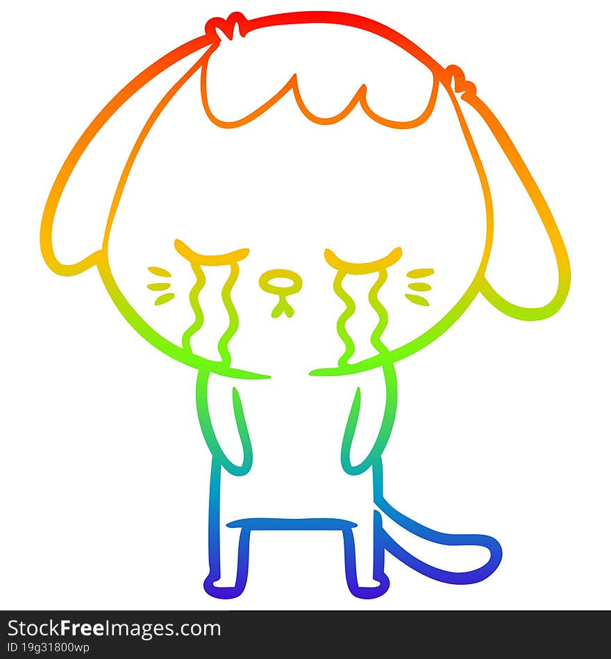 rainbow gradient line drawing of a cute puppy crying cartoon