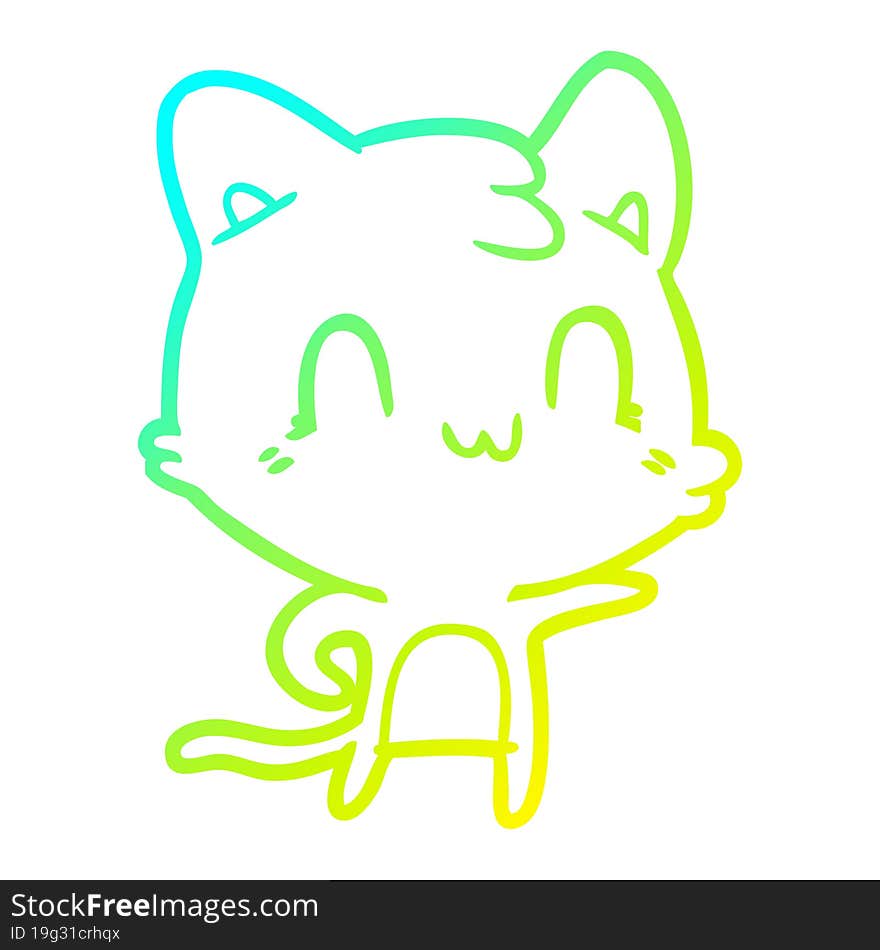 cold gradient line drawing cartoon happy cat pointing