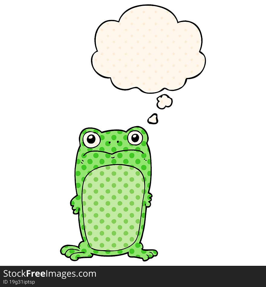 cartoon staring frog with thought bubble in comic book style