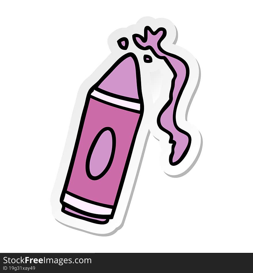 hand drawn sticker cartoon doodle of a pink crayon