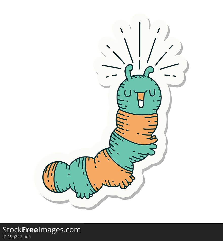 sticker of tattoo style happy caterpillar