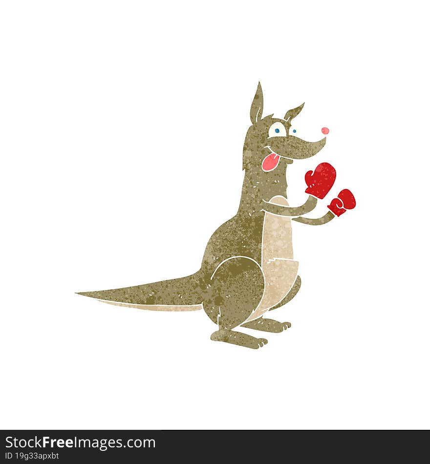 freehand retro cartoon boxing kangaroo