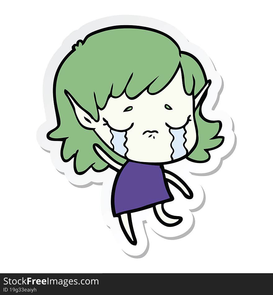 sticker of a cartoon crying elf girl