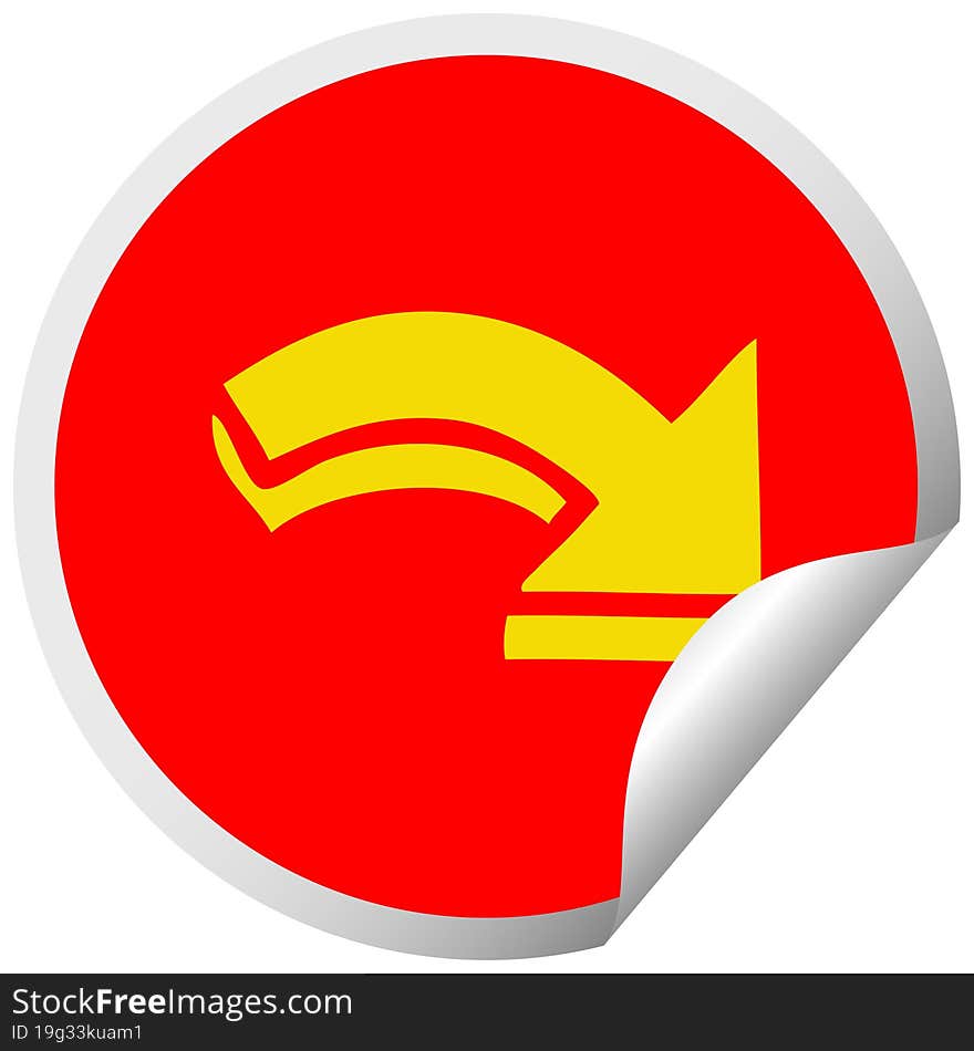 circular peeling sticker cartoon pointing arrow