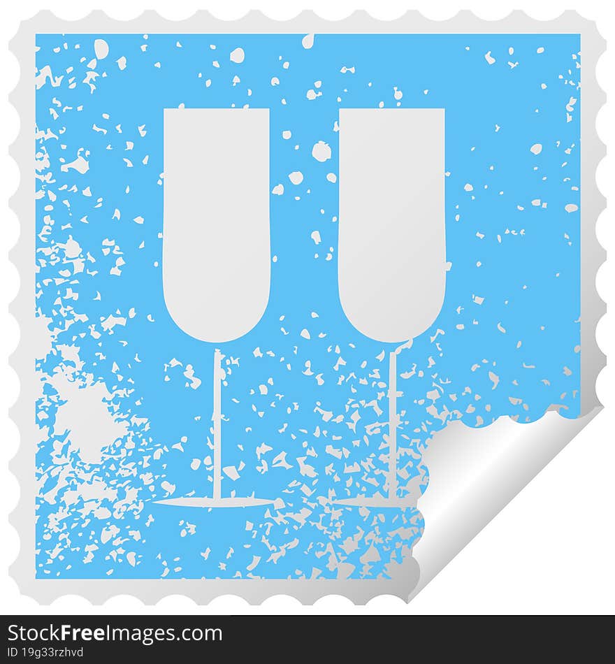 Distressed Square Peeling Sticker Symbol Champagne Flutes